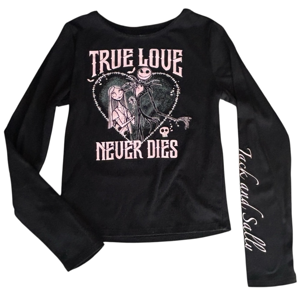 Disney Nightmare Before Christmas pink/black Long Sleeve jack and Sally Tee